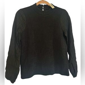Madewell Mixed Media Balloon Sleeve Top Womens XS Black Mock Neck Knit. NWT